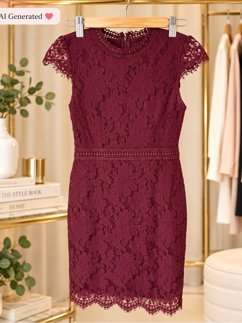 Women's Lace Sheath Dress - Burgundy